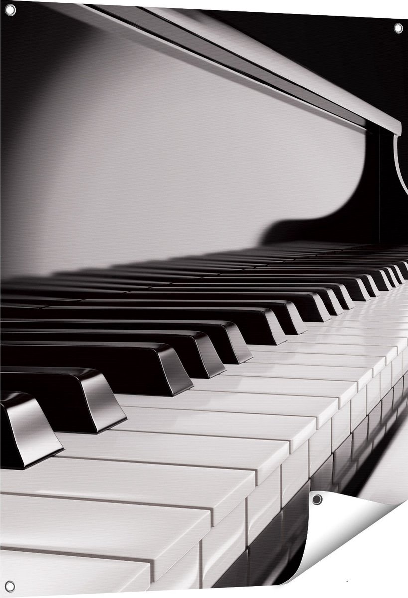 Gards Tuinposter Pianotoetsen - Noten - Piano - 80x100 cm - Tuindoek - Tuindecoratie - Wanddecoratie buiten - Tuinschilderij Multikleur