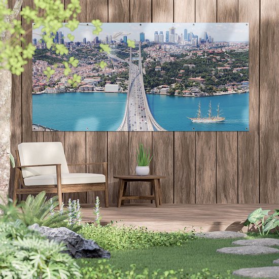 Gards Affiche de jardin Istanbul Bosphorus Bridge from Above - 200x100 cm - Toile de jardin - Décoration de jardin - Décoration murale extérieur - Peinture de jardin