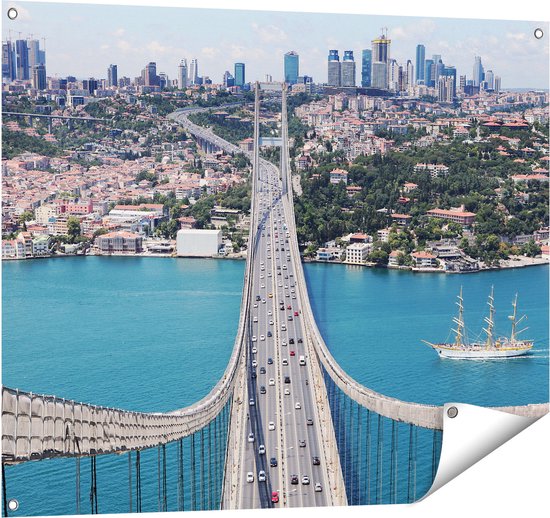 Foto: Gards tuinposter istanbul bosporus brug vanaf boven 100x80 cm tuindoek tuindecoratie wanddecoratie buiten tuinschilderij