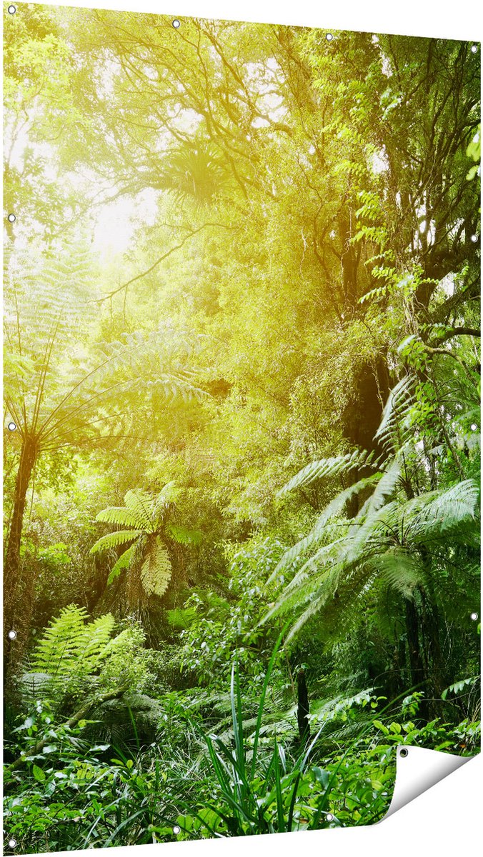 Gards Tuinposter Tropische Jungle met Zonneschijn - 120x180 cm - Tuindoek - Tuindecoratie - Wanddecoratie buiten - Tuinschilderij Multikleur