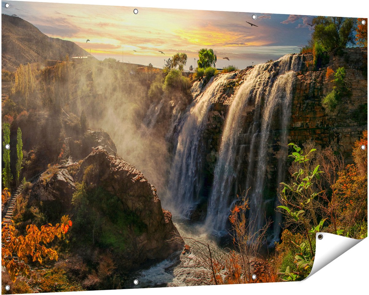 Gards Tuinposter Watervallen vanaf de Kliffen - 150x100 cm - Tuindoek - Tuindecoratie - Wanddecoratie buiten - Tuinschilderij Multikleur
