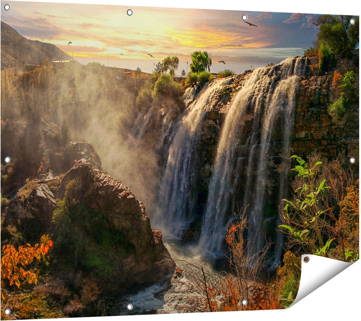 Gards Tuinposter Watervallen vanaf de Kliffen - 120x90 cm - Tuindoek - Tuindecoratie - Wanddecoratie buiten - Tuinschilderij Multikleur