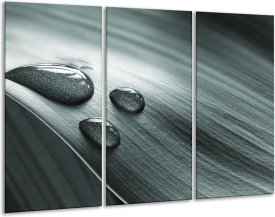 GroepArt - Schilderij -  Macro, Druppel - Grijs, Groen, Zwart - 120x80cm 3Luik - 6000+ Schilderijen 0p Canvas Art Collectie