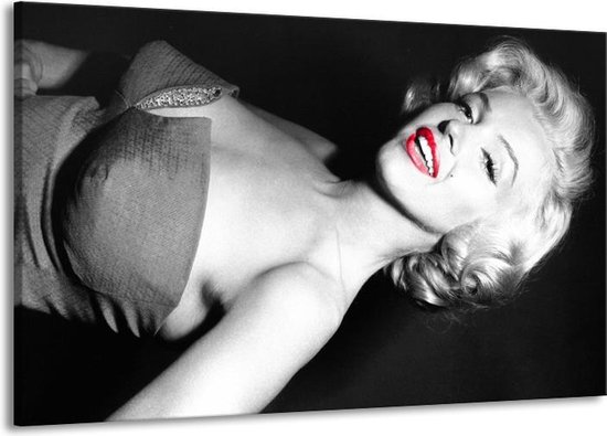 Schilderij Op Canvas - Groot -  Marilyn Monroe - Zwart, Grijs, Rood - 140x90cm 1Luik - GroepArt 6000+ Schilderijen Woonkamer - Schilderijhaakjes Gratis