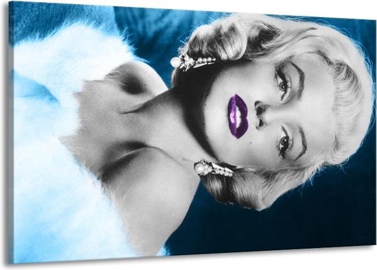 Schilderij Op Canvas - Groot -  Marilyn Monroe - Grijs, Blauw, Paars - 140x90cm 1Luik - GroepArt 6000+ Schilderijen Woonkamer - Schilderijhaakjes Gratis