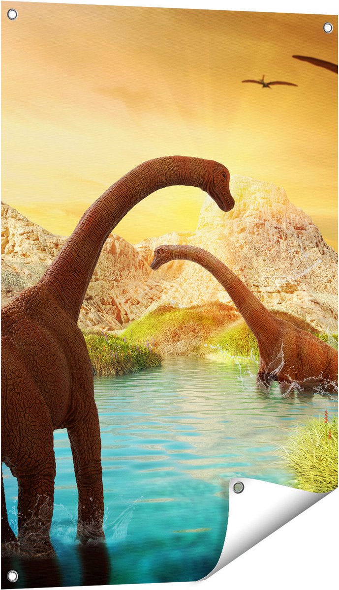 Gards Tuinposter Dinosauri�rs in het Water - Dino's - 60x90 cm - Tuindoek - Tuindecoratie - Wanddecoratie buiten - Tuinschilderij Multikleur