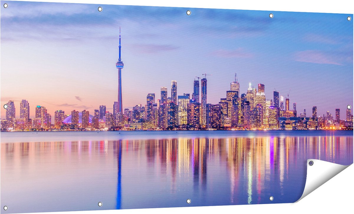 Gards Tuinposter Toronto Skyline in Canada - 160x80 cm - Tuindoek - Tuindecoratie - Wanddecoratie buiten - Tuinschilderij Multikleur