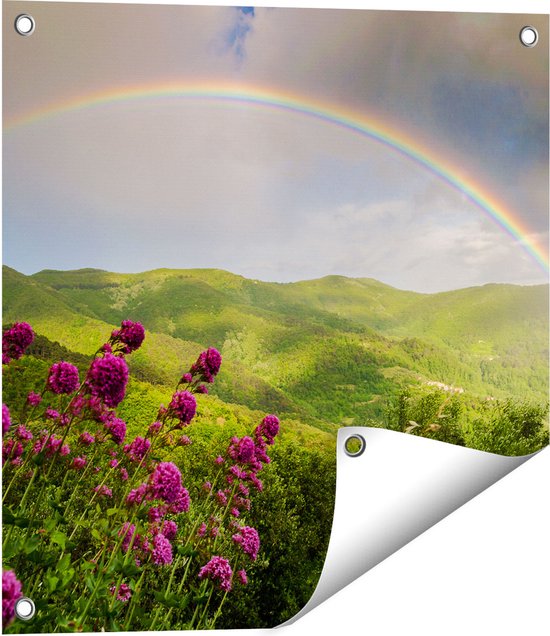 Gards Tuinposter Regenboog in de Heuvel Bossen - 50x50 cm - Tuindoek - Tuindecoratie - Wanddecoratie buiten - Tuinschilderij