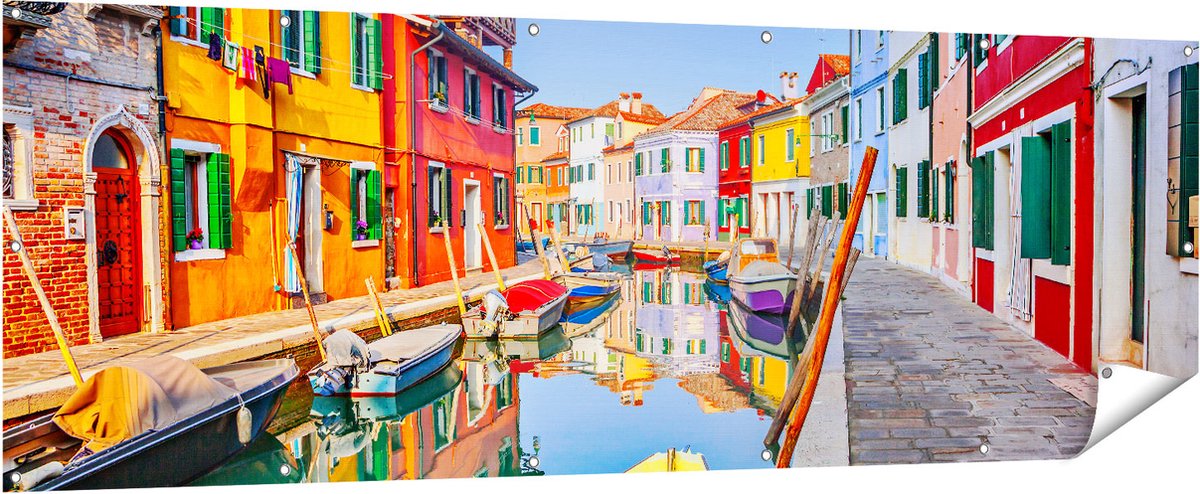Gards Tuinposter Kleurrijke Huisjes aan het Water in Veneti� - 210x70 cm - Tuindoek - Tuindecoratie - Wanddecoratie buiten - Tuinschilderij Multikleur