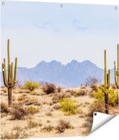 Gards Tuinposter Cactussen in de Woestijn - 90x90 cm - Tuindoek - Tuindecoratie - Wanddecoratie buiten - Tuinschilderij