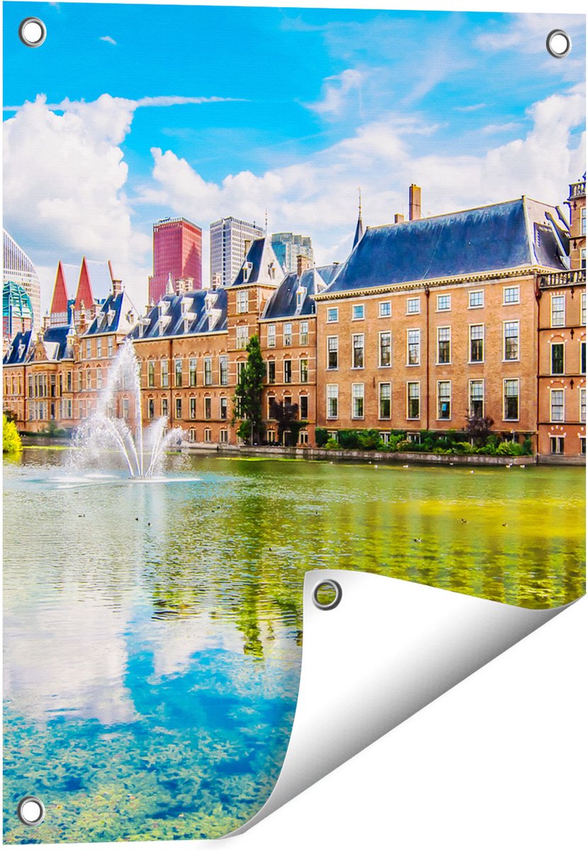 Gards Tuinposter Binnenhof met het Hofvijver in Den Haag - 40x50 cm - Tuindoek - Tuindecoratie - Wanddecoratie buiten - Tuinschilderij Multikleur