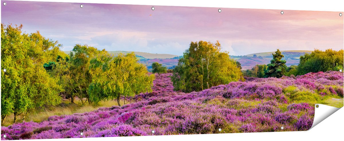Gards Tuinposter Paarse Weide - 210x70 cm - Tuindoek - Tuindecoratie - Wanddecoratie buiten - Tuinschilderij Multikleur