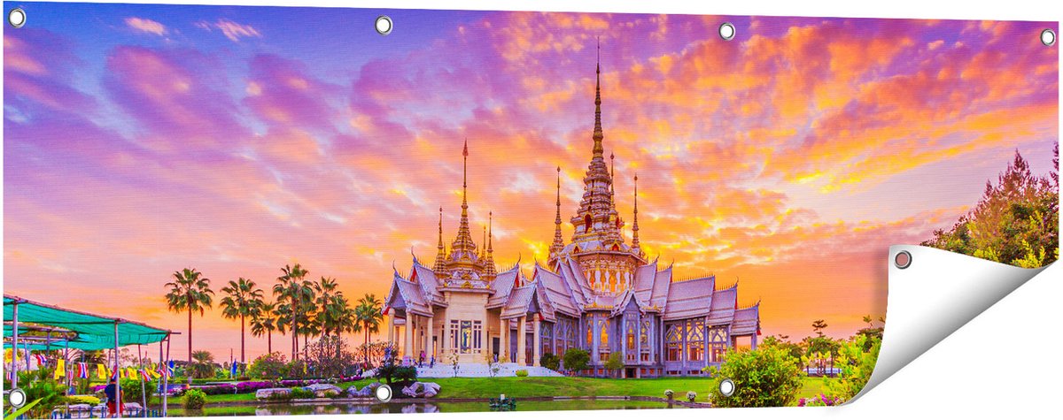 Gards Tuinposter Wat Non Kum Tempel in Thailand - 120x40 cm - Tuindoek - Tuindecoratie - Wanddecoratie buiten - Tuinschilderij Multikleur