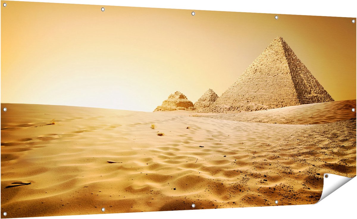 Gards Tuinposter Egyptische Piramides - Egypte - 200x100 cm - Tuindoek - Tuindecoratie - Wanddecoratie buiten - Tuinschilderij Multikleur
