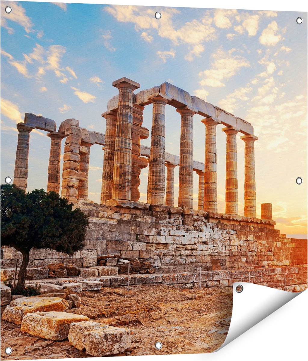 Gards Tuinposter Tempel van Poseidon in Athene, Griekenland - 80x80 cm - Tuindoek - Tuindecoratie - Wanddecoratie buiten - Tuinschilderij Multikleur