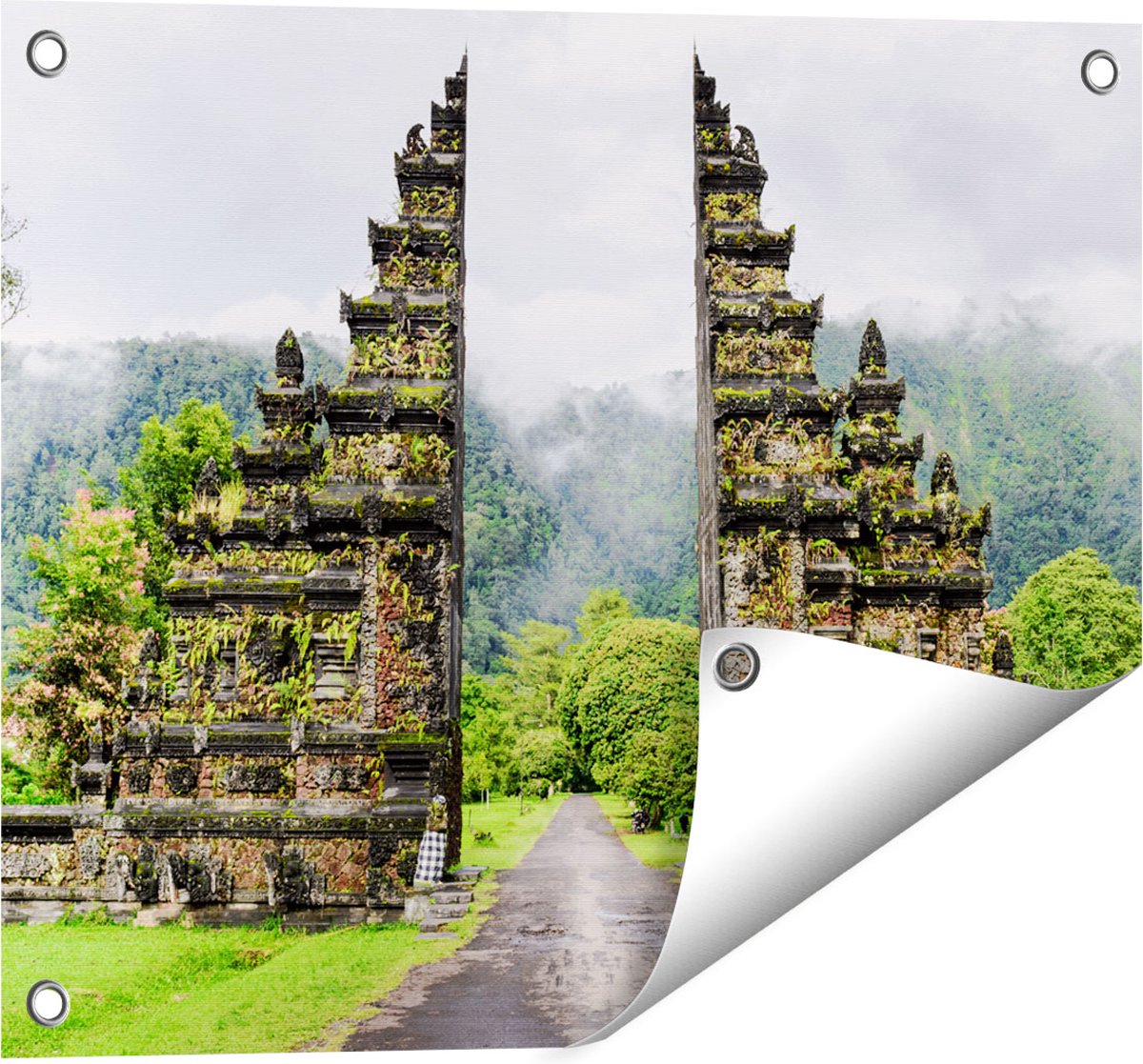 Gards Tuinposter Tempel Poort in Bali - 50x40 cm - Tuindoek - Tuindecoratie - Wanddecoratie buiten - Tuinschilderij Multikleur