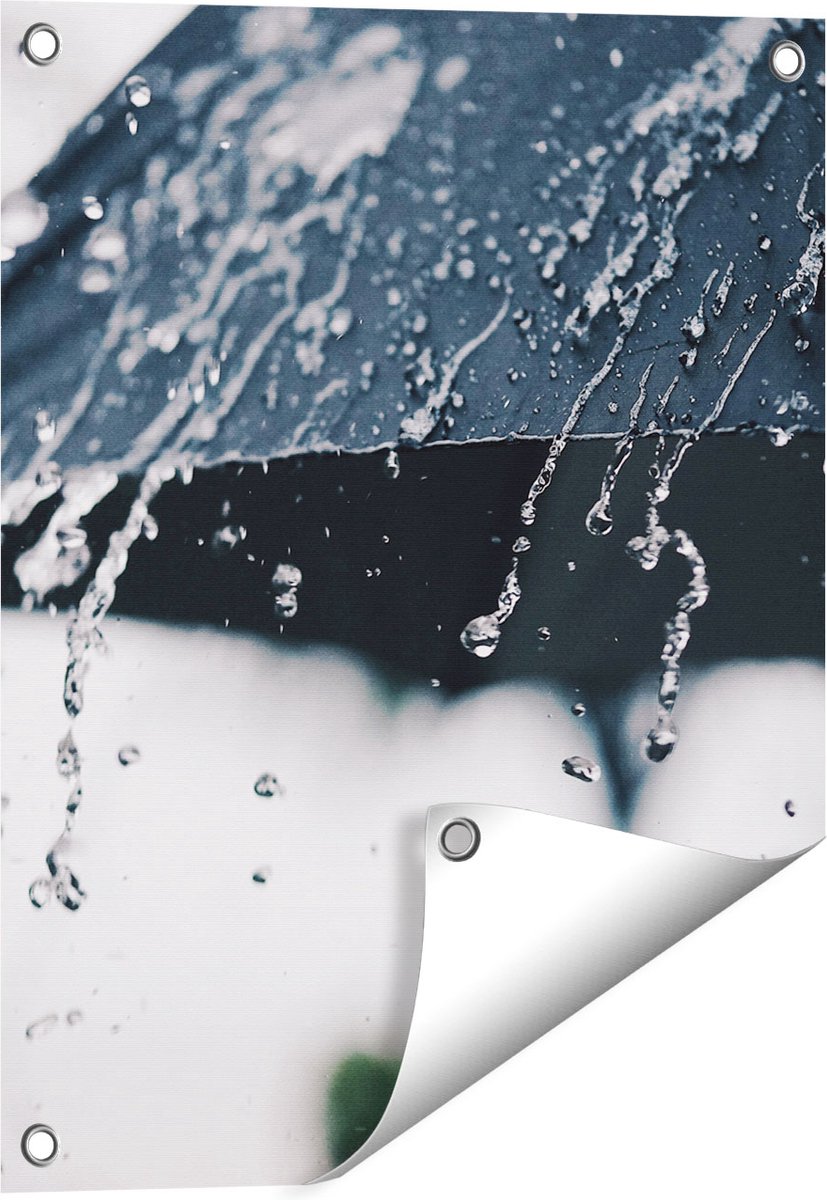 Gards Tuinposter Zwarte Paraplu met Regen Druppels - 40x50 cm - Tuindoek - Tuindecoratie - Wanddecoratie buiten - Tuinschilderij Multikleur