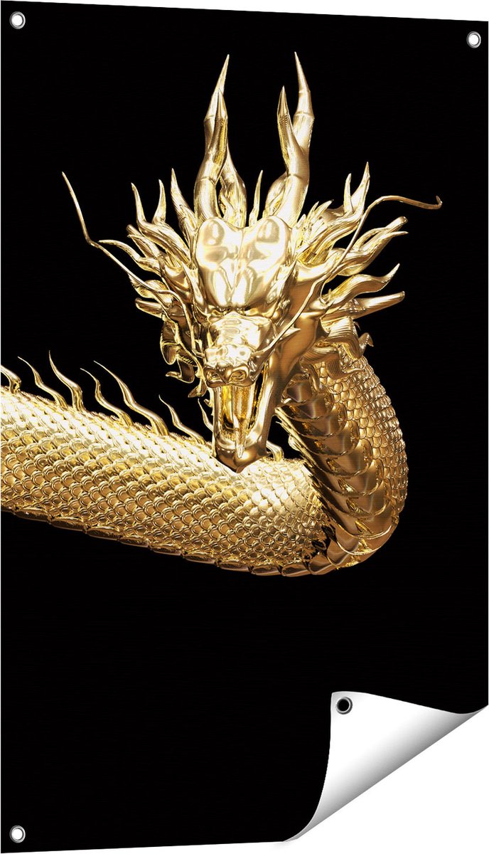 Gards Tuinposter Gouden Draak - 60x90 cm - Tuindoek - Tuindecoratie - Wanddecoratie buiten - Tuinschilderij Multikleur
