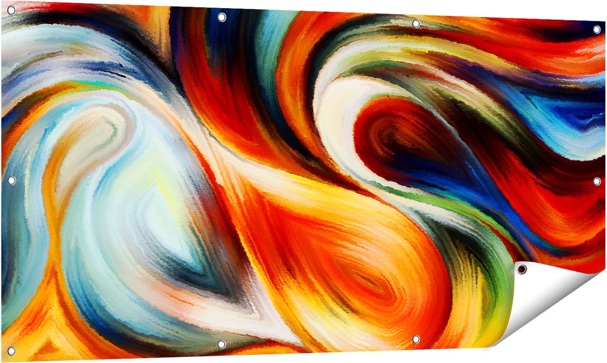 Gards Tuinposter Abstracte Kunst van Kleurrijke Verf - 140x70 cm - Tuindoek - Tuindecoratie - Wanddecoratie buiten - Tuinschilderij Multikleur