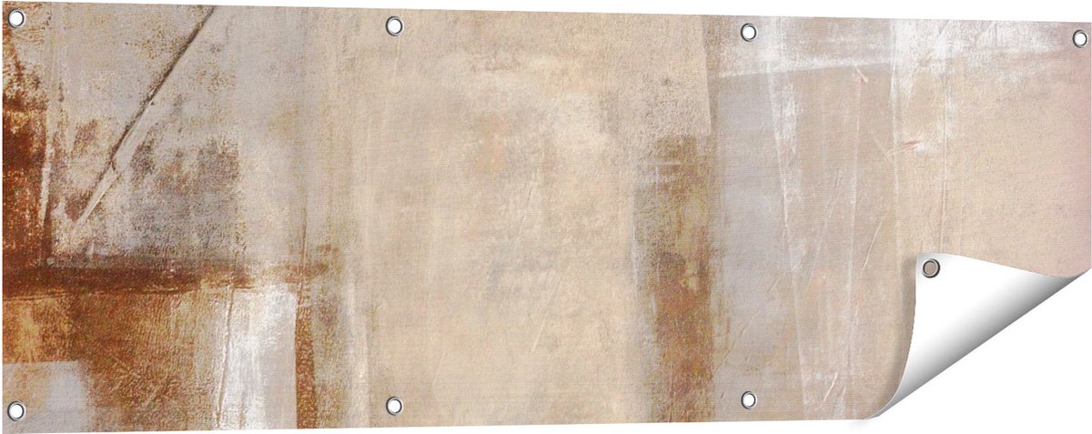 Gards Tuinposter Abstracte Kunst Bruin met Beige - 120x40 cm - Tuindoek - Tuindecoratie - Wanddecoratie buiten - Tuinschilderij Multikleur