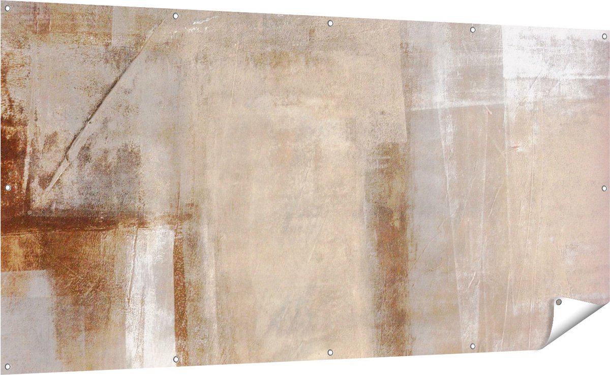 Gards Tuinposter Abstracte Kunst Bruin met Beige - 200x100 cm - Tuindoek - Tuindecoratie - Wanddecoratie buiten - Tuinschilderij Multikleur