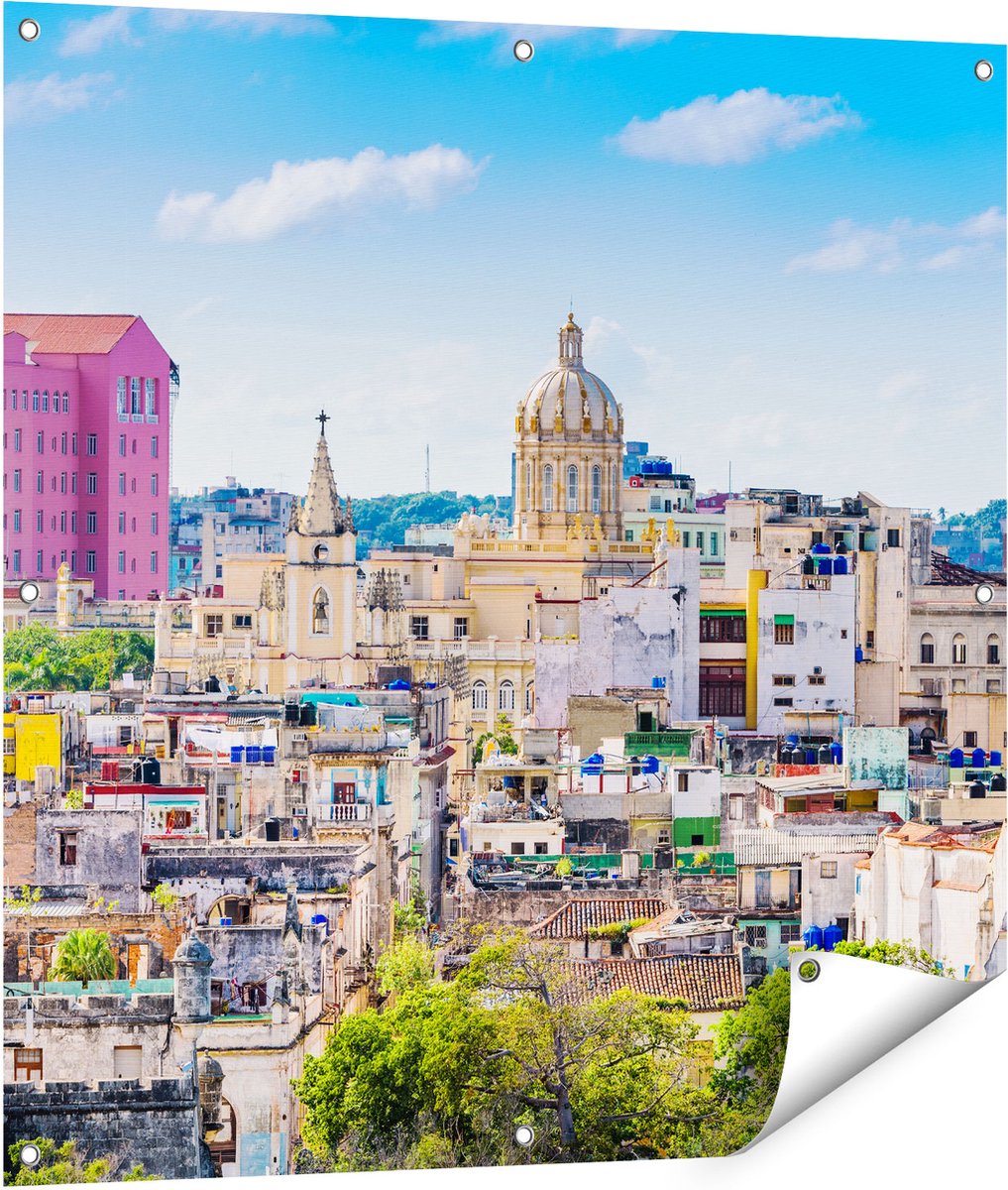Gards Tuinposter Havana Stad in Cuba - 90x90 cm - Tuindoek - Tuindecoratie - Wanddecoratie buiten - Tuinschilderij Multikleur