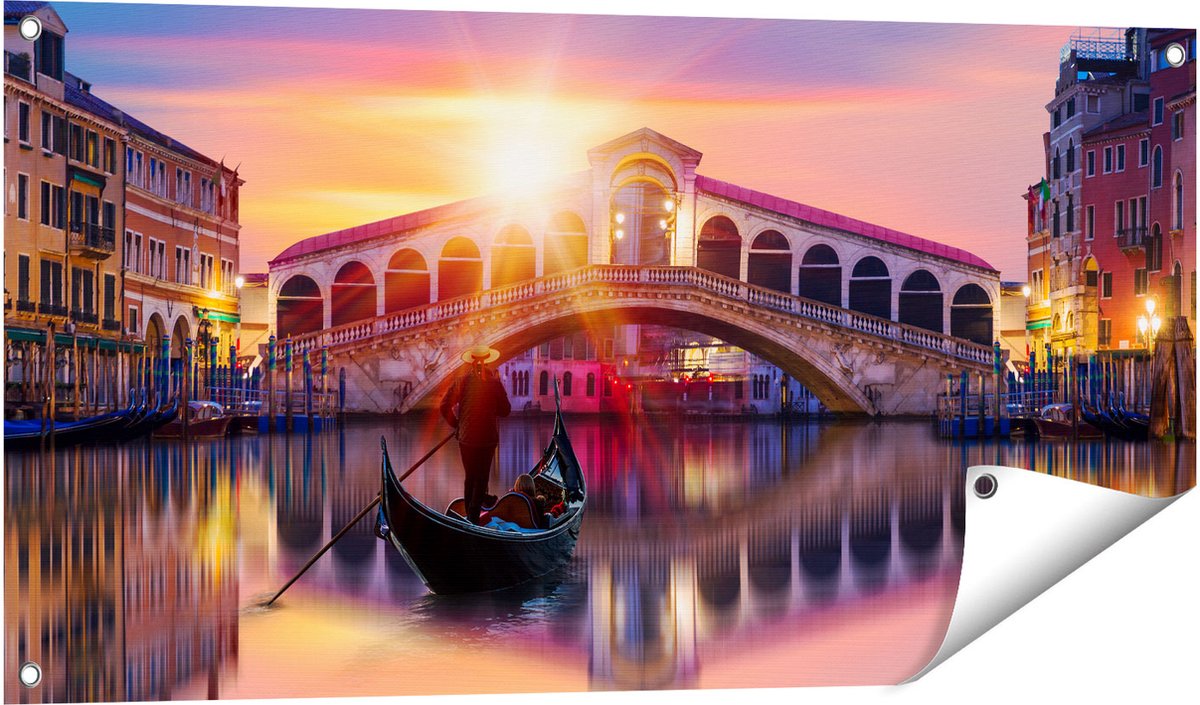 Gards Tuinposter Gondel bij de Rialtobrug in Veneti�, Itali� - 100x50 cm - Tuindoek - Tuindecoratie - Wanddecoratie buiten - Tuinschilderij Multikleur
