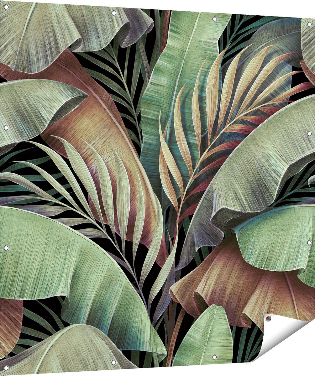 Gards Tuinposter Tropische Bladeren - 120x120 cm - Tuindoek - Tuindecoratie - Wanddecoratie buiten - Tuinschilderij Multikleur
