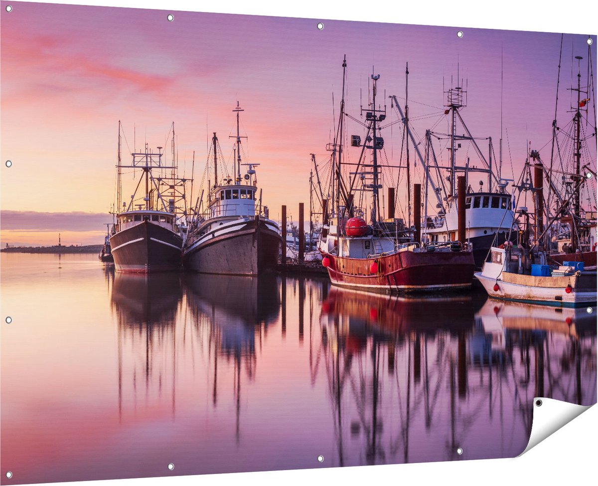 Gards Tuinposter Schepen in de Haven - Boten - 180x120 cm - Tuindoek - Tuindecoratie - Wanddecoratie buiten - Tuinschilderij Multikleur