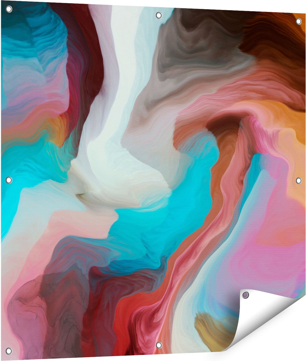 Gards Tuinposter Abstracte Kunst - Kleurrijke Golven - 90x90 cm - Tuindoek - Tuindecoratie - Wanddecoratie buiten - Tuinschilderij Multikleur