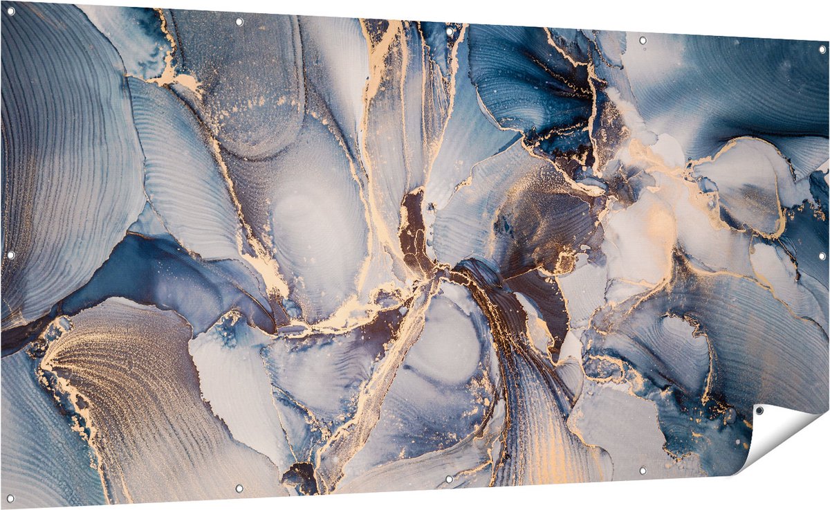 Gards Tuinposter Abstracte Luxe Kunst - Zwart met Goud - 200x100 cm - Tuindoek - Tuindecoratie - Wanddecoratie buiten - Tuinschilderij Multikleur