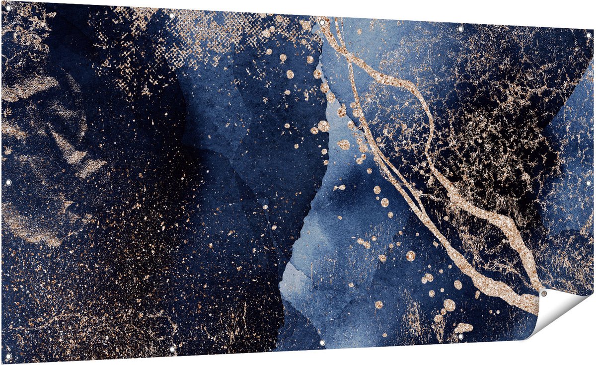 Gards Tuinposter Abstracte Kunst - Zwarte Marmer met Gloed - 200x100 cm - Tuindoek - Tuindecoratie - Wanddecoratie buiten - Tuinschilderij Multikleur