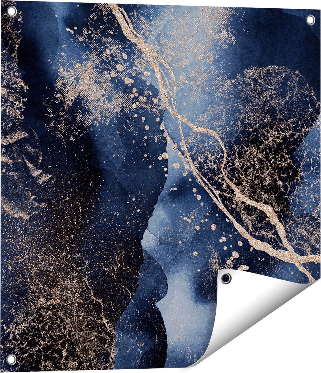 Gards Tuinposter Abstracte Kunst - Zwarte Marmer met Gloed - 60x60 cm - Tuindoek - Tuindecoratie - Wanddecoratie buiten - Tuinschilderij Multikleur
