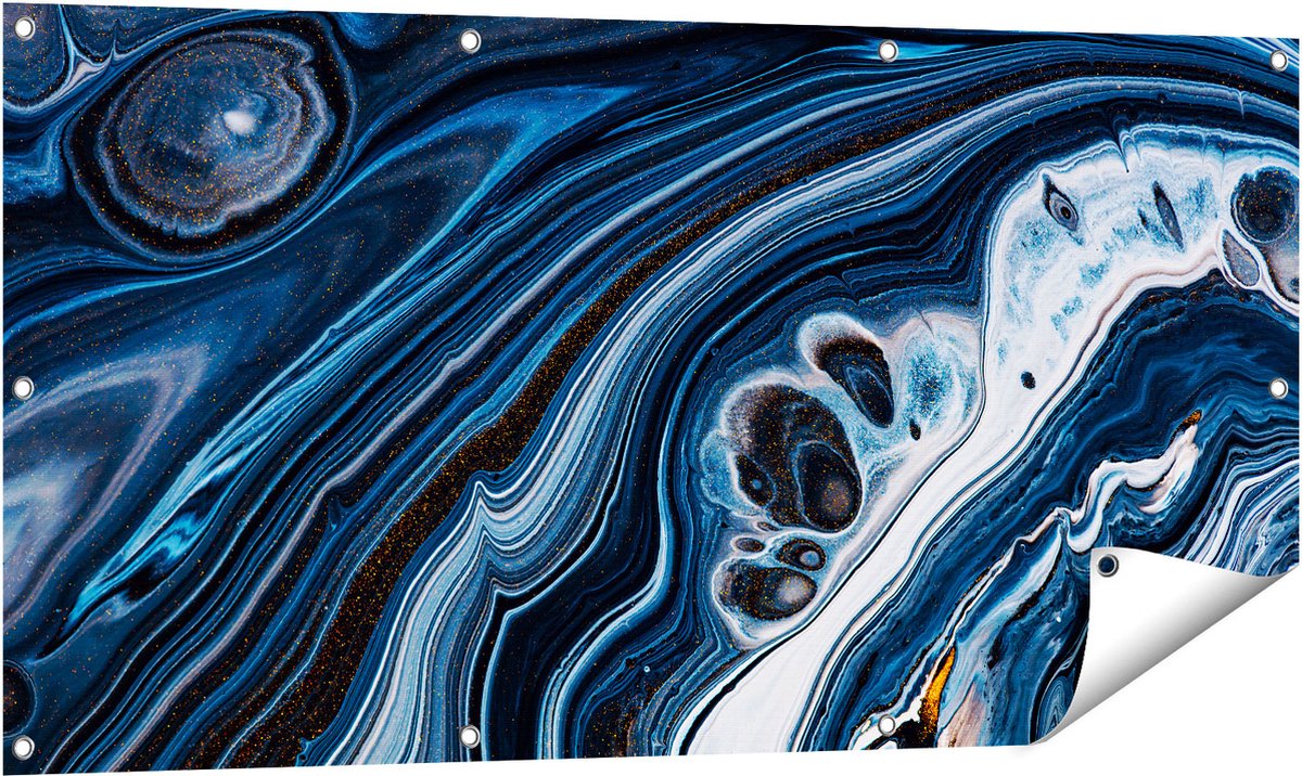 Gards Tuinposter Abstracte Kunst - Blauwe Verf - 120x60 cm - Tuindoek - Tuindecoratie - Wanddecoratie buiten - Tuinschilderij Multikleur