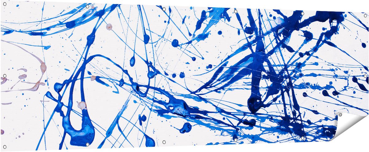 Gards Tuinposter Abstracte Kunst Blauwe Verf - 210x70 cm - Tuindoek - Tuindecoratie - Wanddecoratie buiten - Tuinschilderij Multikleur
