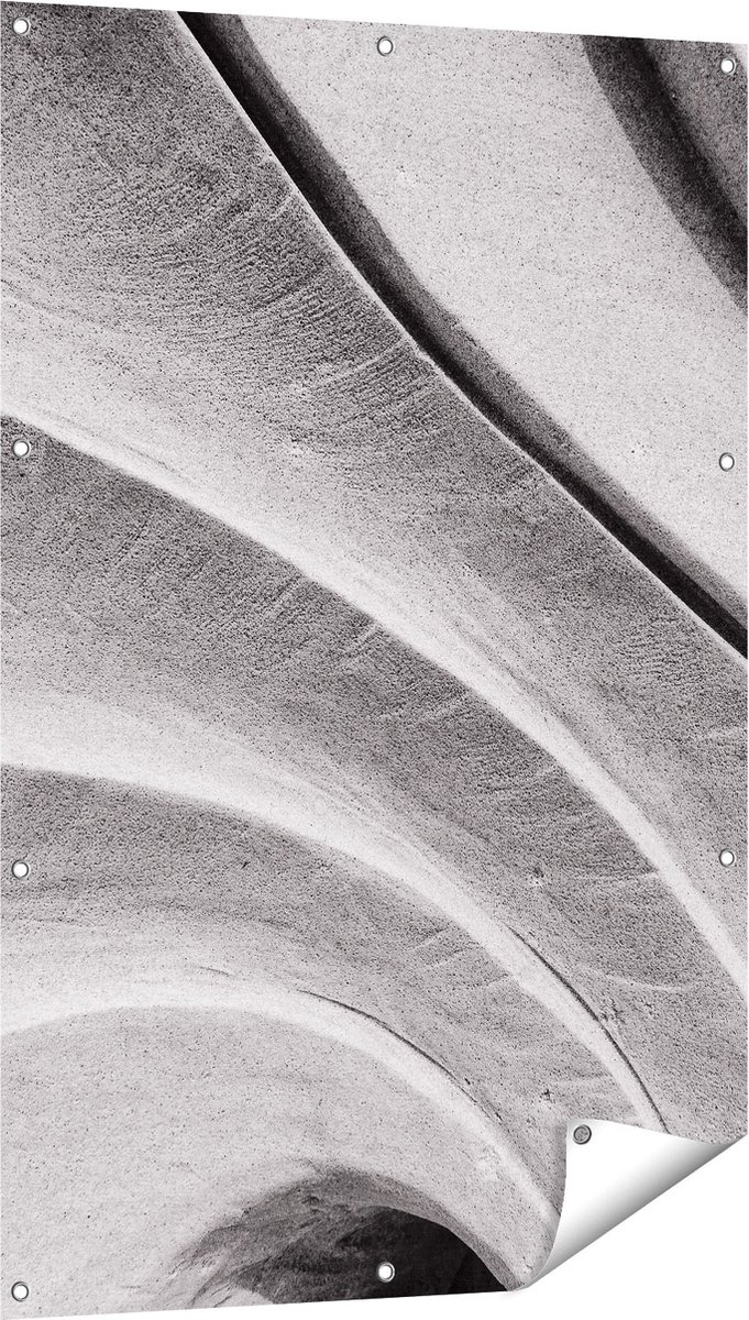 Gards Tuinposter Abstracte Kunst Gestreepte Stenen in het Grijs - 80x120 cm - Tuindoek - Tuindecoratie - Wanddecoratie buiten - Tuinschilderij Multikleur