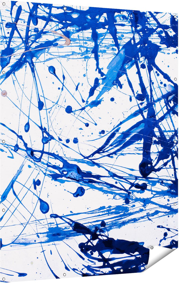 Gards Tuinposter Abstracte Kunst Blauwe Verf - 120x160 cm - Tuindoek - Tuindecoratie - Wanddecoratie buiten - Tuinschilderij Multikleur