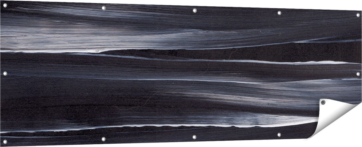 Gards Tuinposter Abstracte Kunst - Zwart met Witte Lijnen - 180x60 cm - Tuindoek - Tuindecoratie - Wanddecoratie buiten - Tuinschilderij Multikleur