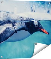 Gards Tuinposter Pingu�n Zwemt in het Water - 60x60 cm - Tuindoek - Tuindecoratie - Wanddecoratie buiten - Tuinschilderij