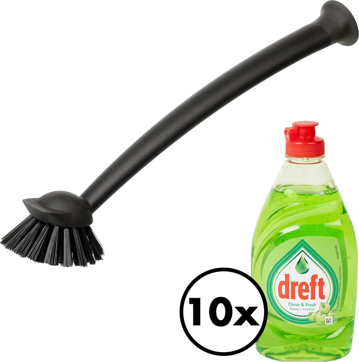 10 Flessen Dreft Afwasmiddel met In Round Afwasborstel - Voordeelverpakking - Appel - Afwasmiddelen Vloeibaar