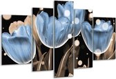Glasschilderij Tulp - Blauw, Grijs, Zwart - 170x100cm 5Luik - Foto Op Glas - Geen Acrylglas Schilderij - 6000+ Glasschilderijen Collectie - Wanddecoratie