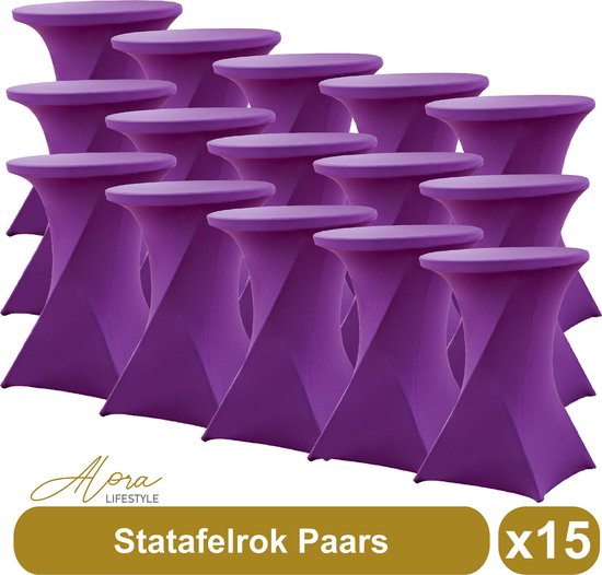 Jupe de table debout violet 80 cm par 15 - Table de fête - Jupe de table Alora pour table debout - Housse de table debout - Mariage - Cocktail - Rok Stretch - Set de 15