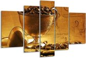 Glasschilderij Koffie - Bruin, Geel - 170x100cm 5Luik - Foto Op Glas - Geen Acrylglas Schilderij - 6000+ Glasschilderijen Collectie - Wanddecoratie