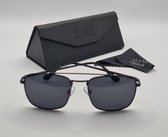 Unisex zonnebril gepolariseerd / pilotenbril / zwarte donkergrijze bril met harde en zachte brillenkokers en doekje - UV400 cat 3 - bril met brillenkoker / grijze lenzen - PZ2361 Geweldig cadeau / Aland optiek