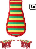 3x Paar Set schouder epaulette rood/geel/groen gestreept - Themafeest festival party kleding accessoires