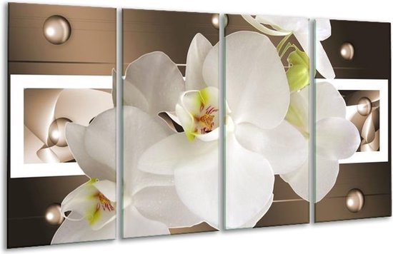 Glasschilderij Orchidee | Bruin, Wit | | Foto print op Glas |  F004692