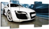 GroepArt - Schilderij - Audi, Auto - Wit, Blauw - 120x65cm 5Luik - Foto Op Canvas - GroepArt 6000+ Schilderijen 0p Canvas Art Collectie - Wanddecoratie