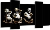 GroepArt - Schilderij - Boeddha, Beeld - Zwart, Grijs - 120x65cm 5Luik - Foto Op Canvas - GroepArt 6000+ Schilderijen 0p Canvas Art Collectie - Wanddecoratie