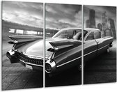 Glasschilderij Auto, Oldtimer - Zwart, Grijs - 120x80cm 3Luik - Foto Op Glas - Geen Acrylglas Schilderij - GroepArt 6000+ Glas Art Collectie - Maatwerk Mogelijk