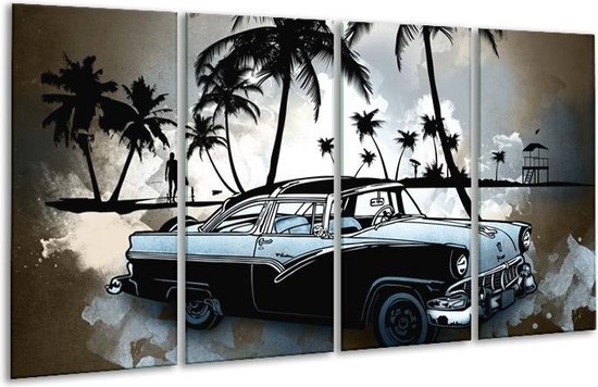 Peinture sur verre Oldtimer, Auto | Noir, blanc, bleu | 160x80cm 4 Liège | Tirage photo sur verre |  F007289